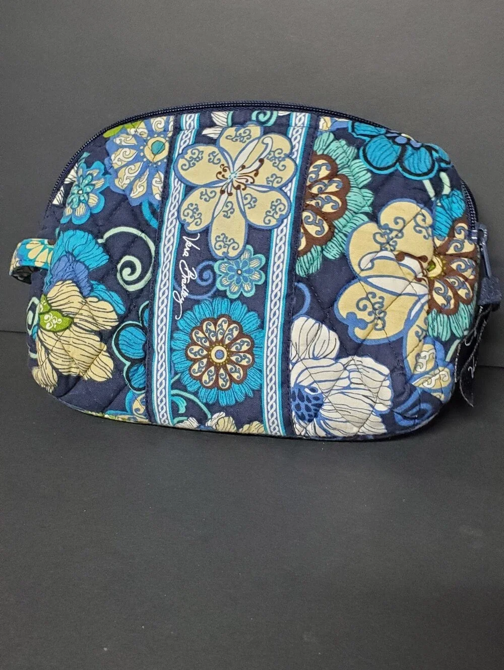 Retired 2007 Vera Bradley Mod Floral Blue Quilted Cosmetic Pouch